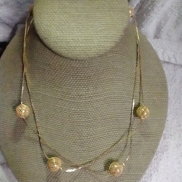 Goldtone mesh ball bead chain necklace - Picture 1 of 5